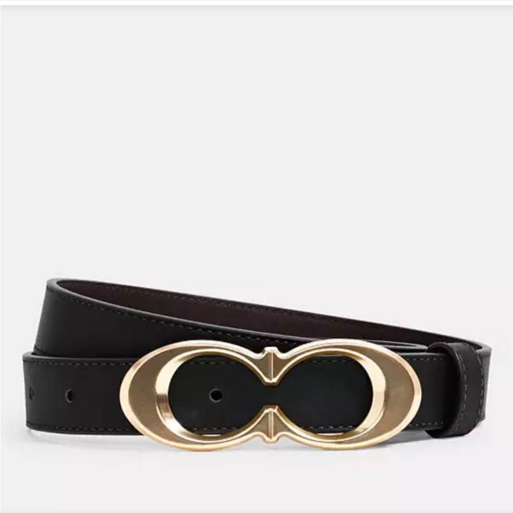 Coach Black Leather Belt with Gold Double C